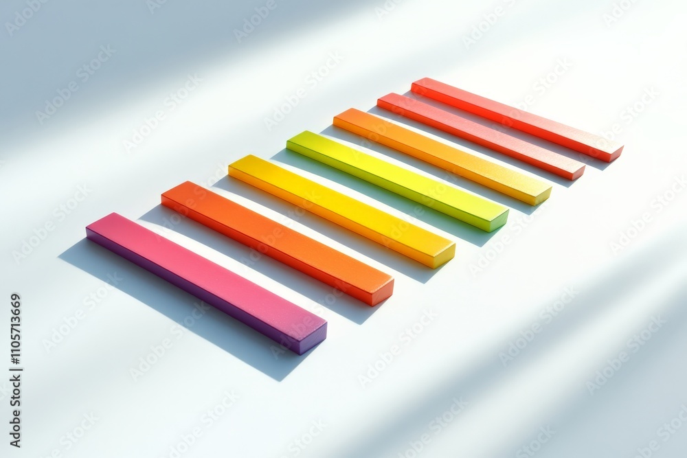 A series of seven colorful rectangular blocks arranged in a gradient pattern on a light background, demonstrating simplicity and harmony through color distribution. A series of seven colorful rectangular blocks arranged in a gradient pattern on a light background, demonstrating simplicity and harmony through color distribution.