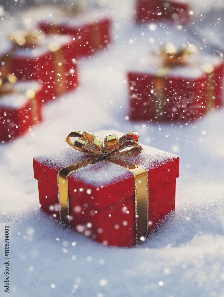 Season of Giving Red and Gold Gifts Amidst Falling Snow Season of Giving Red and Gold Gifts Amidst Falling Snow