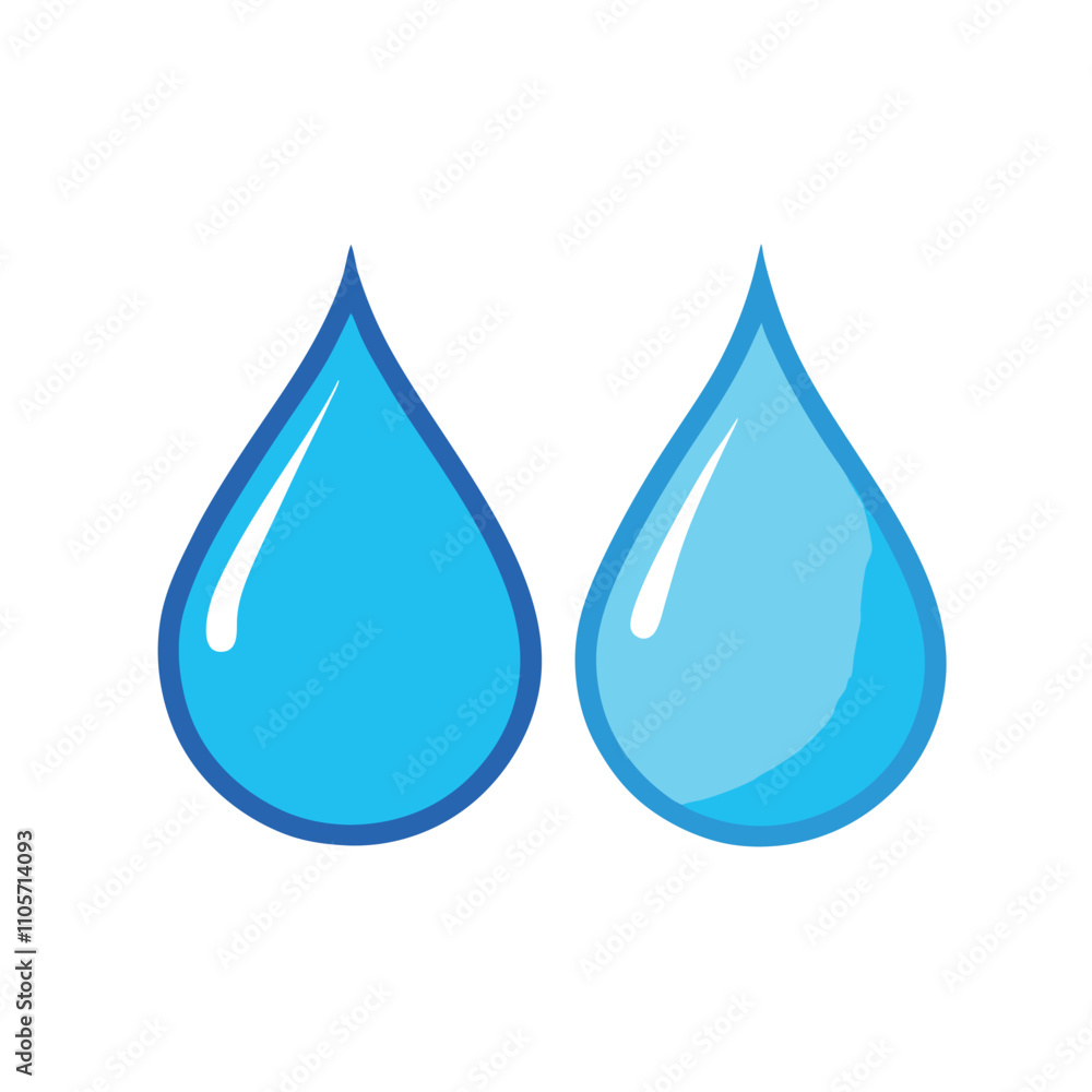 Two blue water droplets. The droplets are blue and are next to each other. The image is white Two blue water droplets. The droplets are blue and are next to each other. The image is white