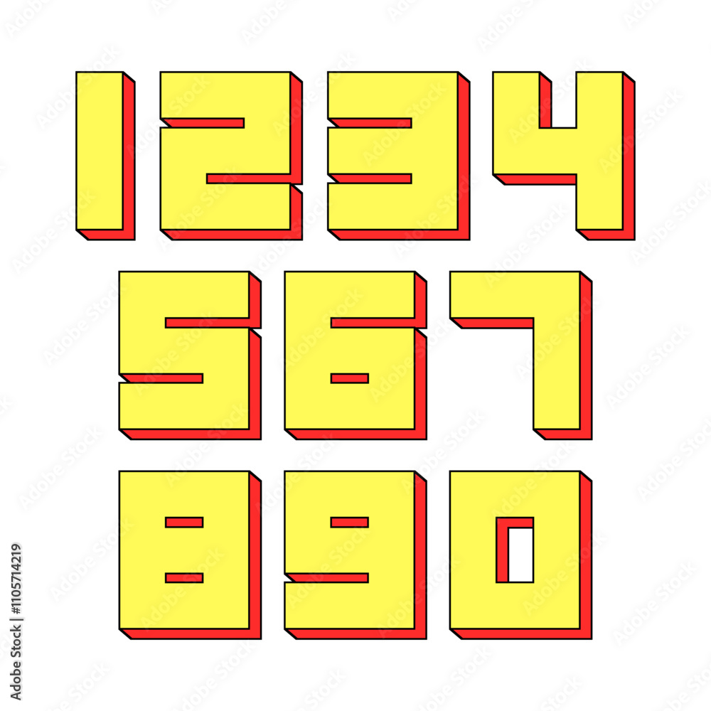 Set of numbers with red and yellow typography design elements Set of numbers with red and yellow typography design elements