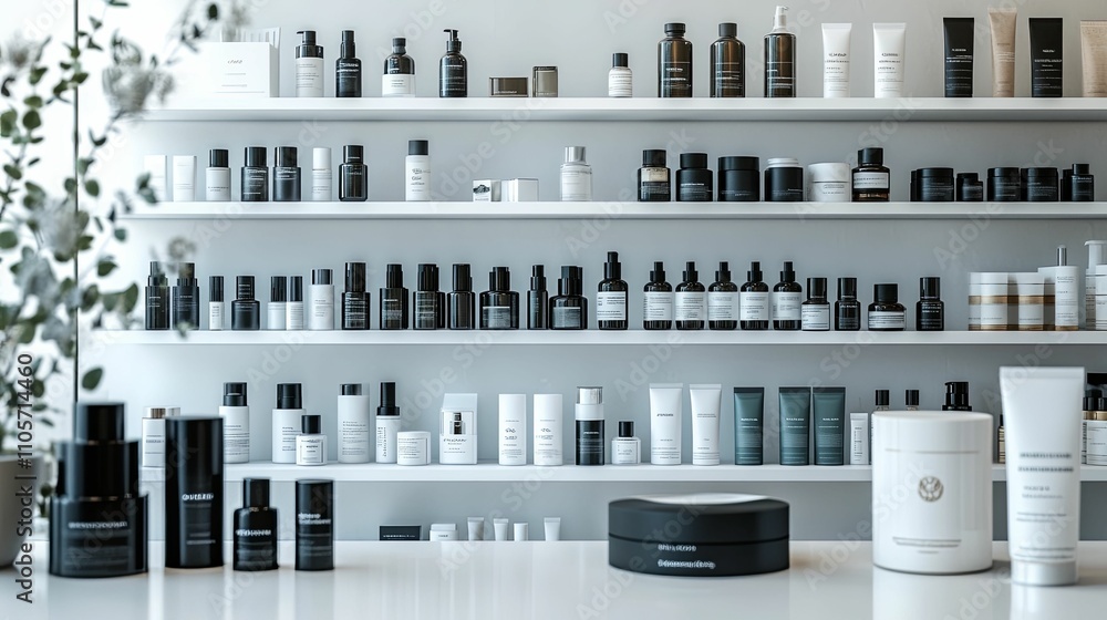 Modern Skincare Products Displayed On Shelves Modern Skincare Products Displayed On Shelves