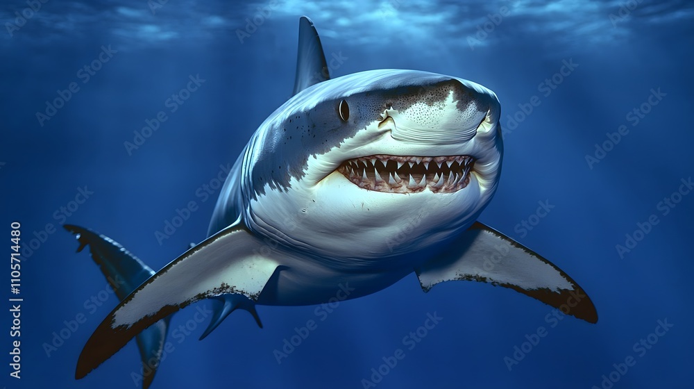 A white shark swimming in the ocean A white shark swimming in the ocean