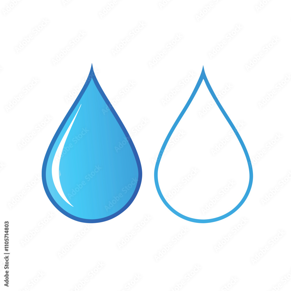 Two blue water droplets. The droplets are blue and are next to each other. The image is white Two blue water droplets. The droplets are blue and are next to each other. The image is white