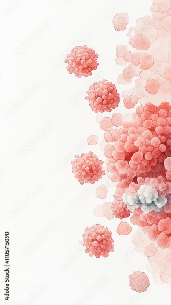 Design a dynamic side view of cancerous cells overtaking oral tissues. Abstract representation of cells, showcasing organic shapes and soft colors, perfect for scientific and educational projects. Design a dynamic side view of cancerous cells overtaking oral tissues. Abstract representation of cells, showcasing organic shapes and soft colors, perfect for scientific and educational projects.