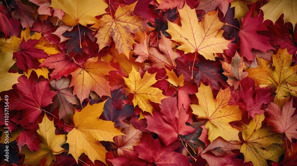 Bright autumn maple leaves in red, yellow, and orange as a natural backdrop Bright autumn maple leaves in red, yellow, and orange as a natural backdrop