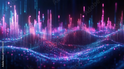 Abstract digital visualization of sound waves in vibrant colors.