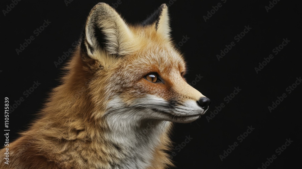 Fototapeta premium Captivating Close-Up Portrait of a Red Fox Against a Dark Background, Showcasing Its Distinctive Features, Fur Texture, and Intense Gaze
