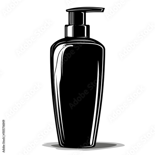 vector A simple black and white vector line drawing of an elegant hand soap bottle with a pump . . Generative AI