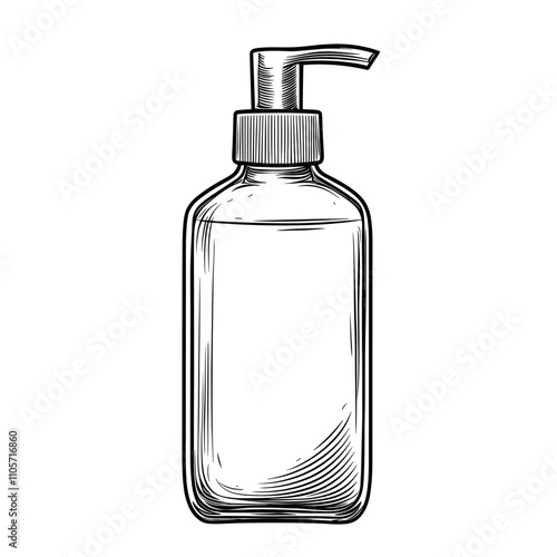 vector A simple black and white vector line drawing of an elegant hand soap bottle with a pump . . Generative AI