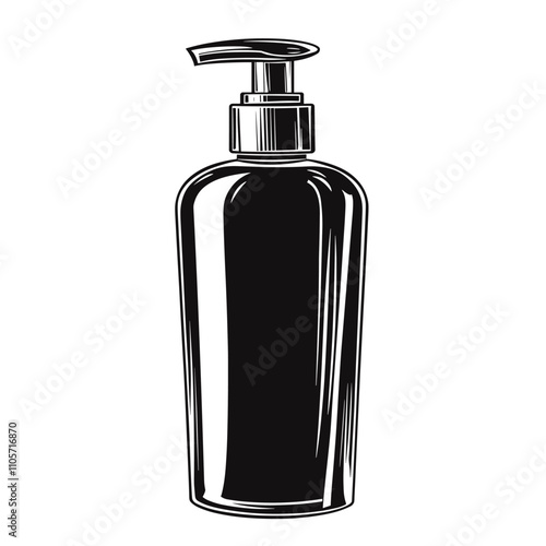 vector A simple black and white vector line drawing of an elegant hand soap bottle with a pump . . Generative AI