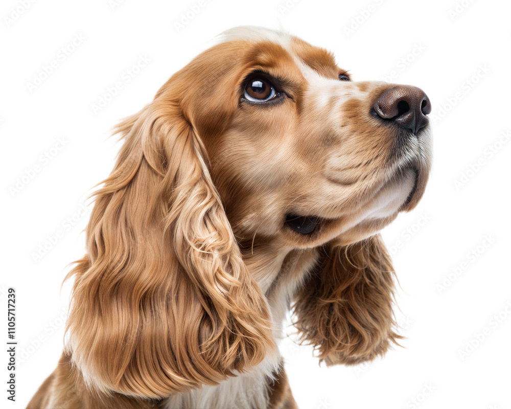 Cocker spaniel portrait isolated on white background. Cocker spaniel headshot on white background Cocker spaniel portrait isolated on white background. Cocker spaniel headshot on white background