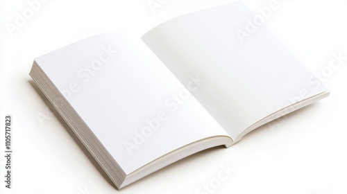 A blank half-folded booklet mockup template with clean edges, isolated on a white background, minimalistic perspective,