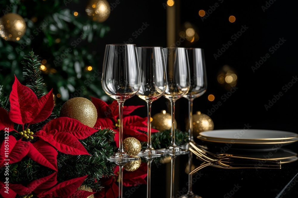 Background depicting a joyful Christmas dinner setting for seasonal dining. Background depicting a joyful Christmas dinner setting for seasonal dining.