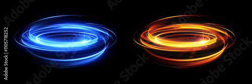 Versus round blue and red glow rays night scene. Light effect podium. .Beam stage. Magic fantasy portal. Futuristic teleport. Vivid curls. Versus battle