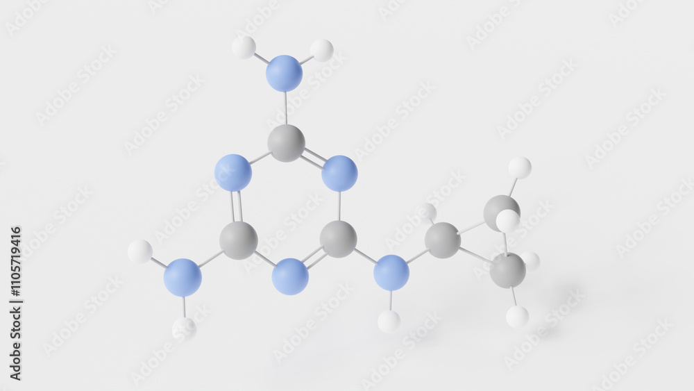 cyromazine molecule 3d, molecular structure, ball and stick model, structural chemical formula insecticide cyromazine molecule 3d, molecular structure, ball and stick model, structural chemical formula insecticide