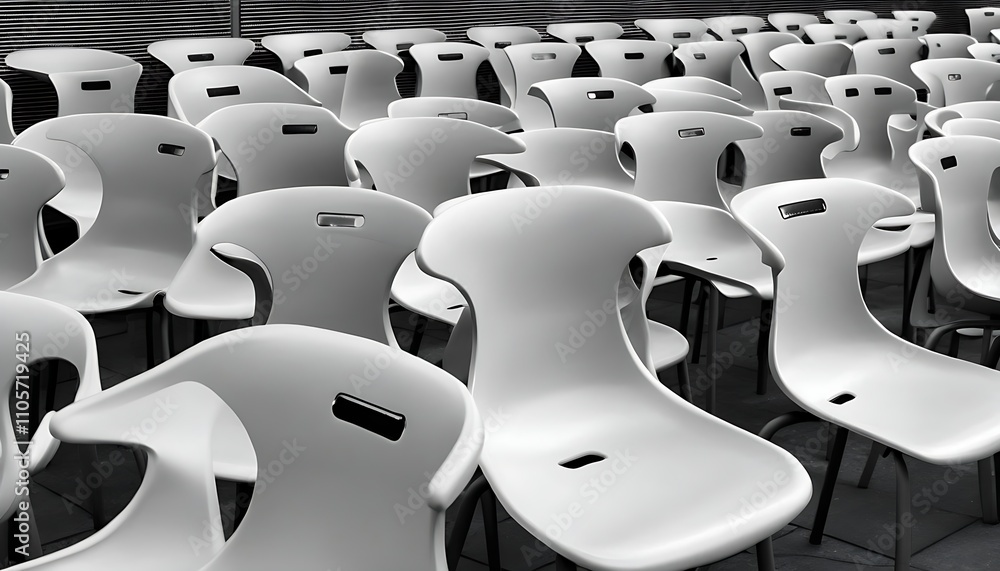 Obraz premium Abstract art image featuring rows of chairs