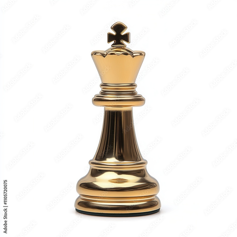 Golden chess king piece on white background, symbol of strategy. Golden chess king piece on white background, symbol of strategy.