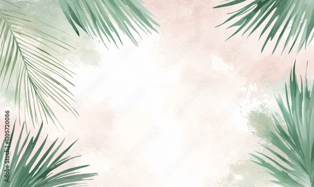 A background illustrated in watercolor with tropical foliage and plants. A background illustrated in watercolor with tropical foliage and plants.