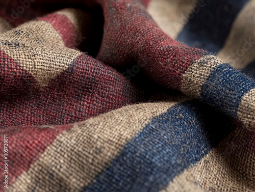 Close-Up of Fabric with Red, White, and Blue Colors