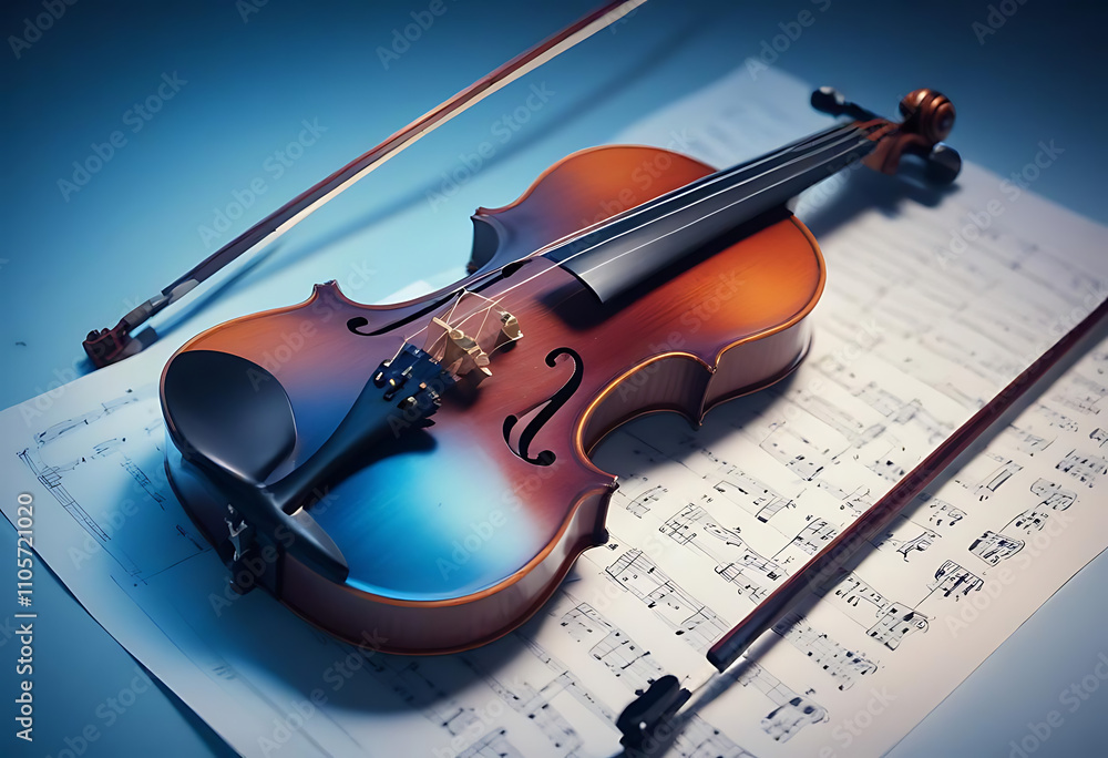 Fototapeta premium Harmonious Melody: A Violin on Sheet Music