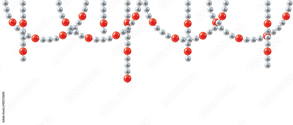 Silver and Red Beads Hanging from Above Isolated on White. Christmas and New Year decoration vector art Silver and Red Beads Hanging from Above Isolated on White. Christmas and New Year decoration vector art