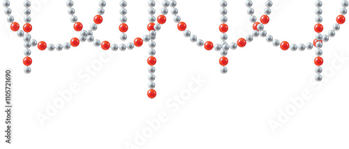 Silver and Red Beads Hanging from Above Isolated on White. Christmas and New Year decoration vector art