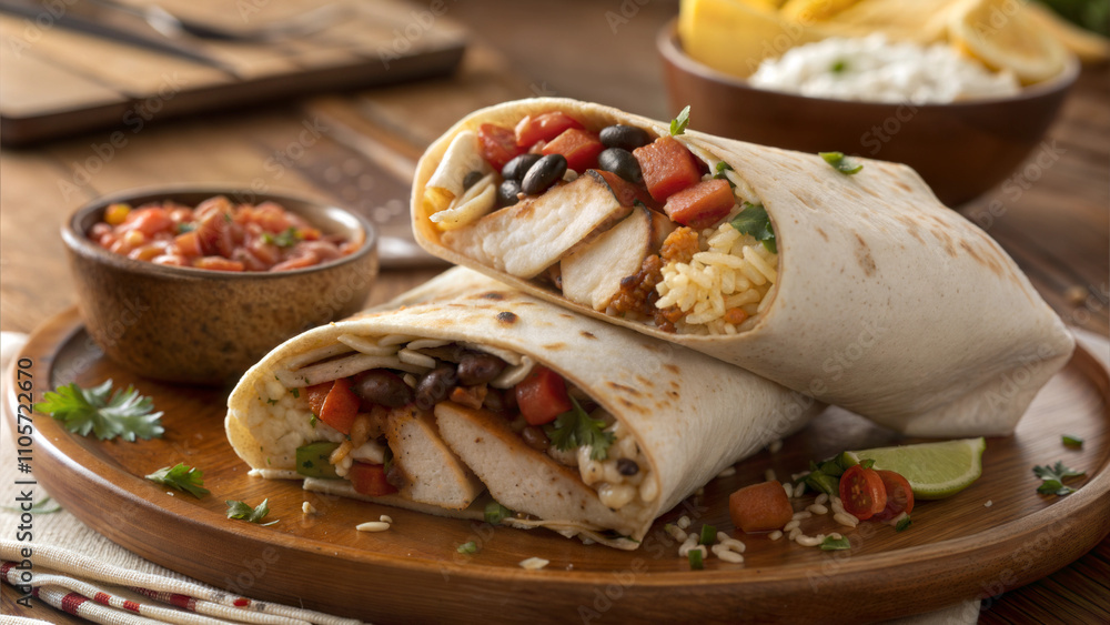 Chicken shawarma wrap with fresh vegetables and sauce Chicken shawarma wrap with fresh vegetables and sauce