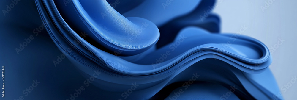 Fototapeta premium Curved blue shapes with smooth textures create depth