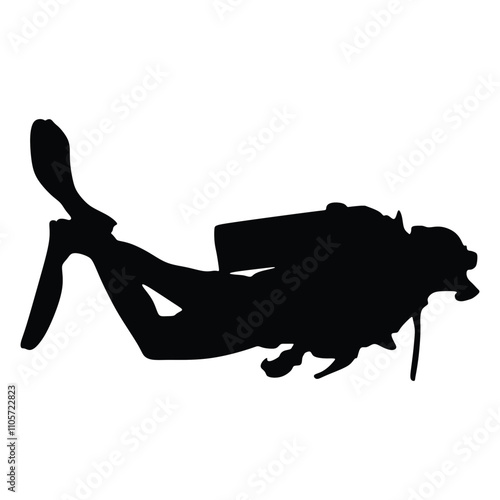 silhouette of a diver under full scuba gear