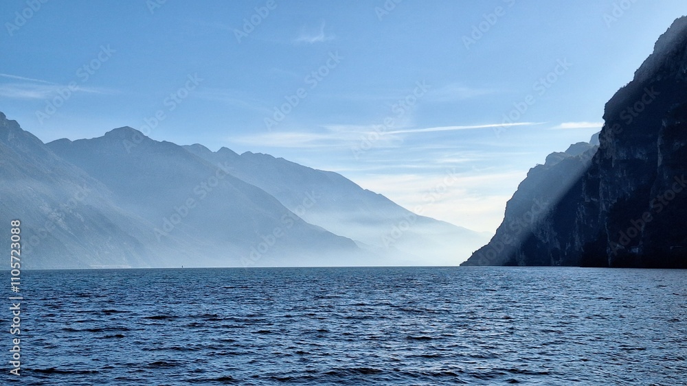 Riva del Garda, Italy - November 7, 2024: View of Lake Garda Riva del Garda, Italy - November 7, 2024: View of Lake Garda