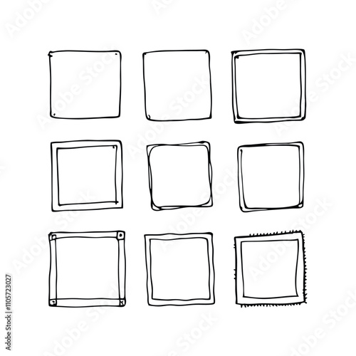 A set of nine squares with a black outline. The squares are all the same size. The squares are all lined up in a row