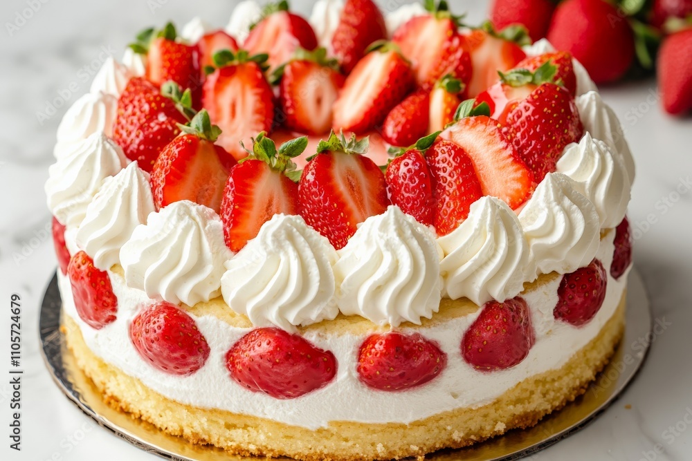 A beautifully crafted strawberry shortcake adorned with fresh strawberries and a generous topping of whipped cream, perfect for any special occasion or dessert lover. A beautifully crafted strawberry shortcake adorned with fresh strawberries and a generous topping of whipped cream, perfect for any special occasion or dessert lover.