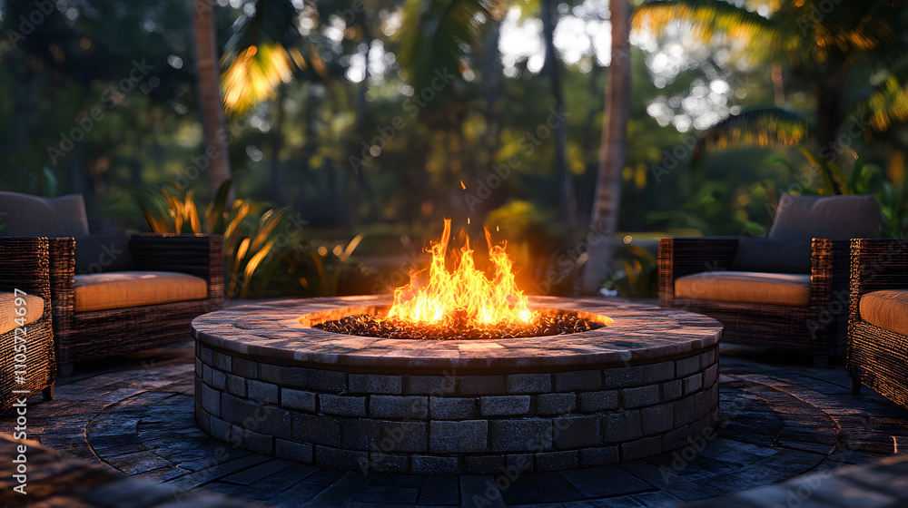 Wonderful fire pit and furniture on modern luxury Wonderful fire pit and furniture on modern luxury
