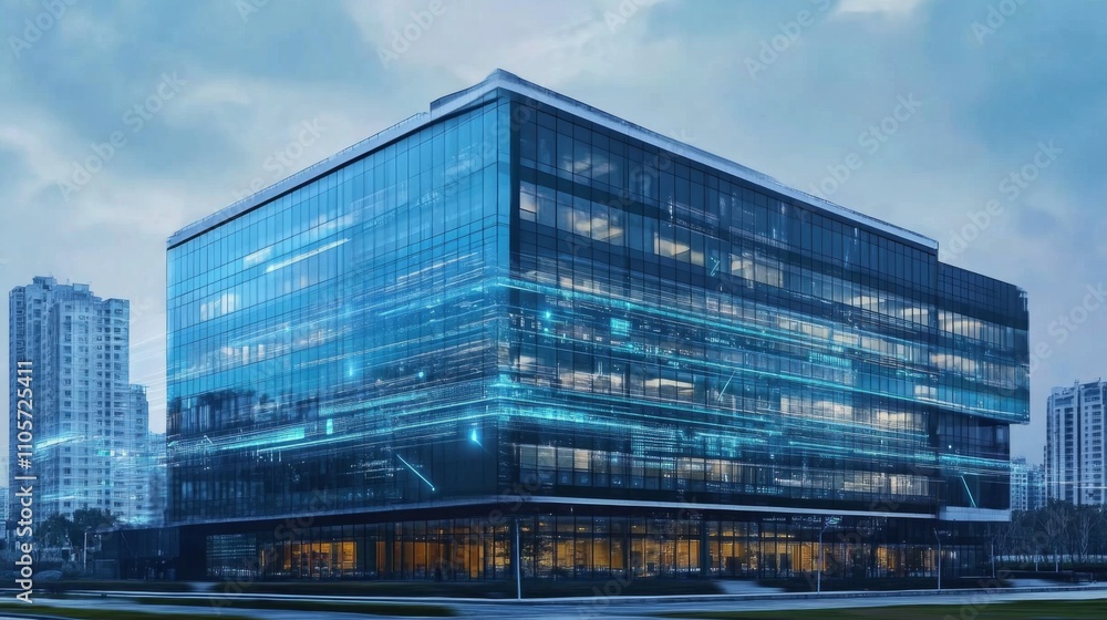 Fototapeta premium State-of-the-art office building with IoT sensors for smart energy control and management