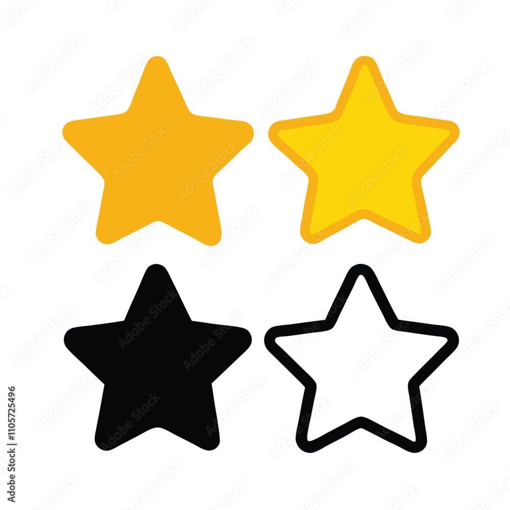 Four stars with different colors. One is yellow and black, one is white and black, one is yellow and white, and one is black and white Four stars with different colors. One is yellow and black, one is white and black, one is yellow and white, and one is black and white