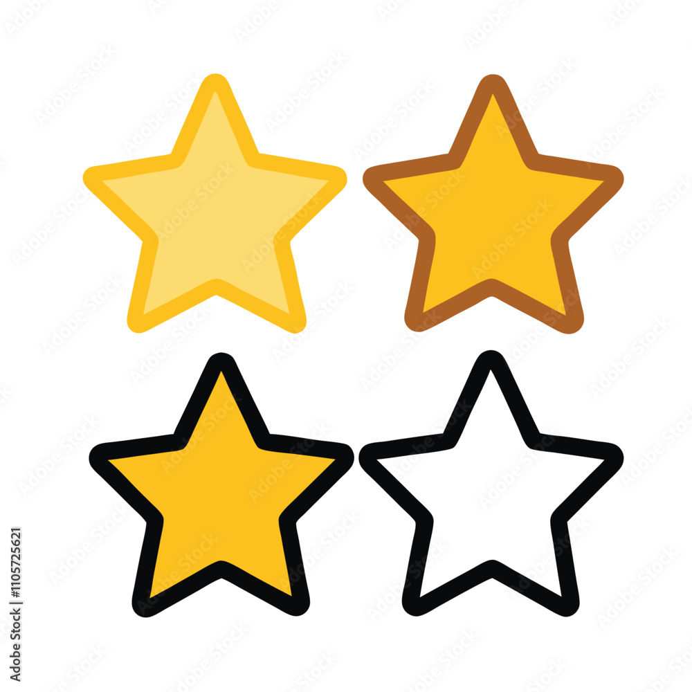 Four stars with different colors. One is yellow and black, one is white and black, one is yellow and white, and one is black and white Four stars with different colors. One is yellow and black, one is white and black, one is yellow and white, and one is black and white