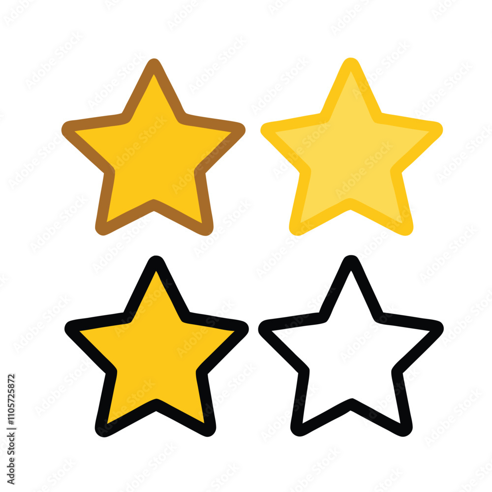Four stars with different colors. One is yellow and black, one is white and black, one is yellow and white, and one is black and white
