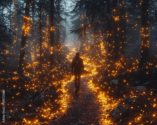 Enchanted Glowing Forest Trail Symbolizing Journey of New Possibilities photo