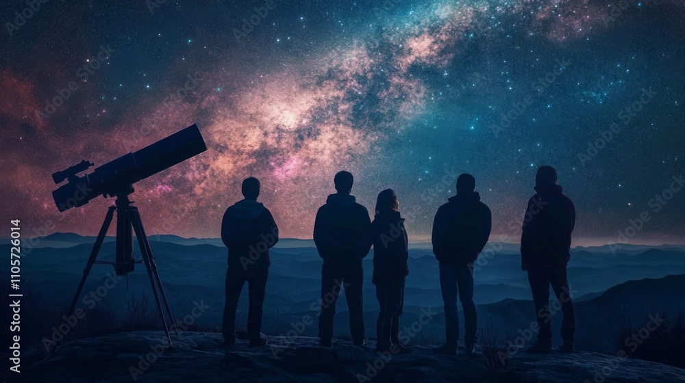 Fototapeta premium Astronomers discussing observations at a telescope observatory