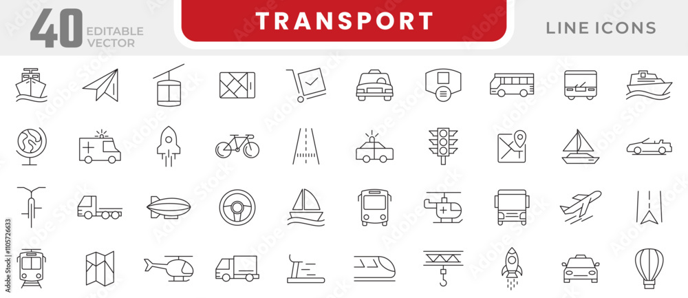 Transport line icon set. Containing cars, bikes, plane, train, bicycle, motorbike, bus, railway, subway, rail, track, tram, tunnel, travel, car dealer, vehicle line icon set. Ui thin line icon pack. Transport line icon set. Containing cars, bikes, plane, train, bicycle, motorbike, bus, railway, subway, rail, track, tram, tunnel, travel, car dealer, vehicle line icon set. Ui thin line icon pack.