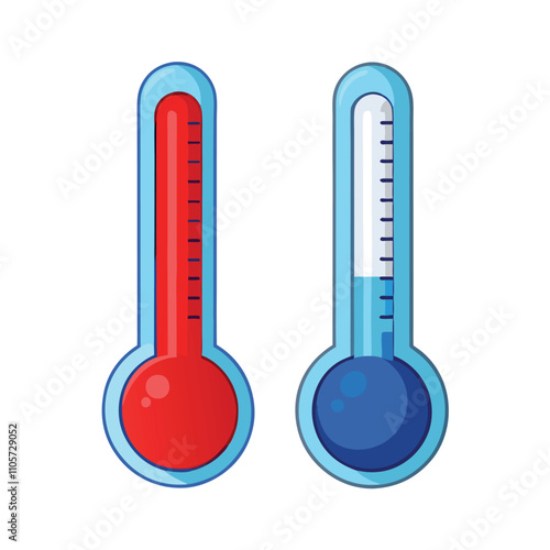 Two thermometers with red and blue liquid in them. One is red and the other is blue