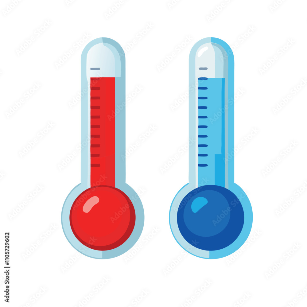 Two thermometers with red and blue liquid in them. One is red and the other is blue Two thermometers with red and blue liquid in them. One is red and the other is blue