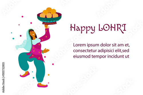 Lohri festival. Celebrating traditional Indian festival in Lohri. Flat vector illustration for flyer, greetings, poster, banner, message, postcard on white background