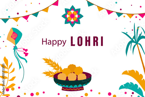 Lohri festival. Celebrating traditional Indian festival in Lohri. Flat vector illustration for flyer, greetings, poster, banner, message, postcard on white background