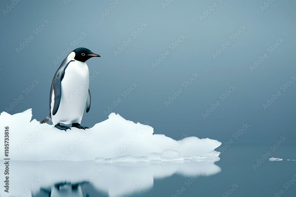 Naklejka premium Penguin on an ice floe, copyspace