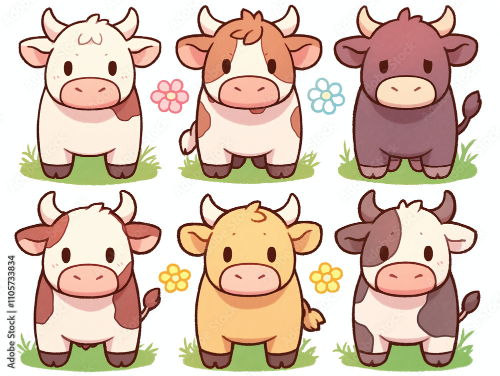 Obraz premium Adorable Cartoon Cows