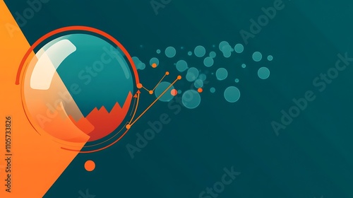 Abstract graphic design featuring a bubble, graph, and teal and orange color scheme.