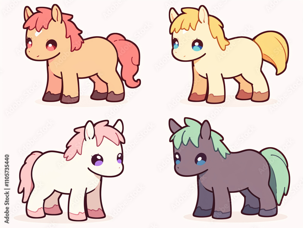 Fototapeta premium Four Cute Cartoon Horses