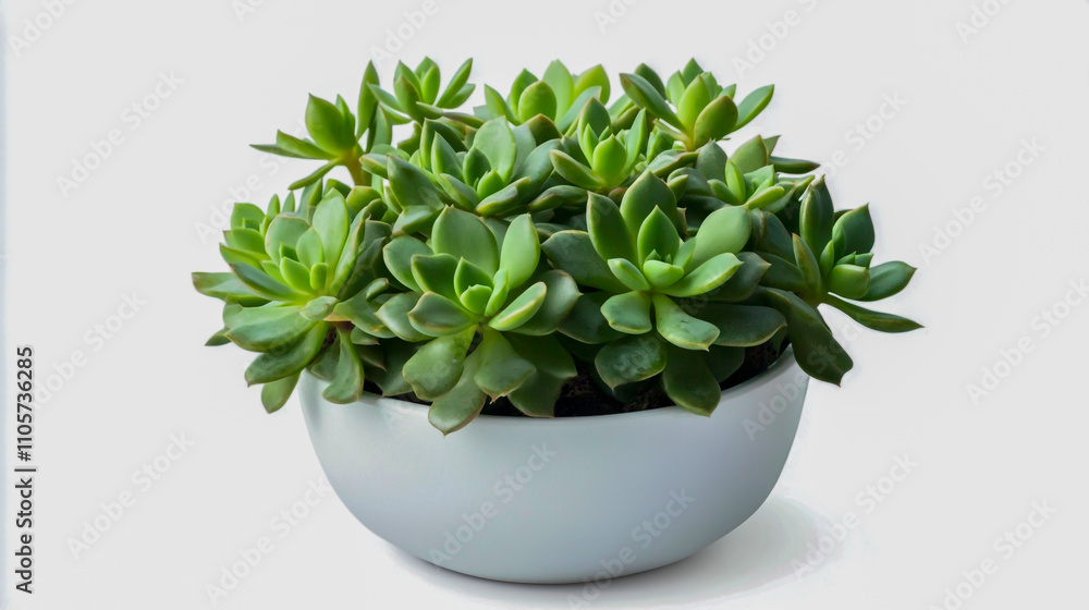 Minimalist arrangement of a green succulent plant with thick, fleshy leaves in a simple white pot Minimalist arrangement of a green succulent plant with thick, fleshy leaves in a simple white pot