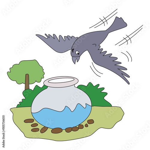 A crow is flying here and there in search of water